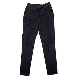 American Eagle Women Black Distressed High Rise Skinny Jeans Comfort Stretch 00R